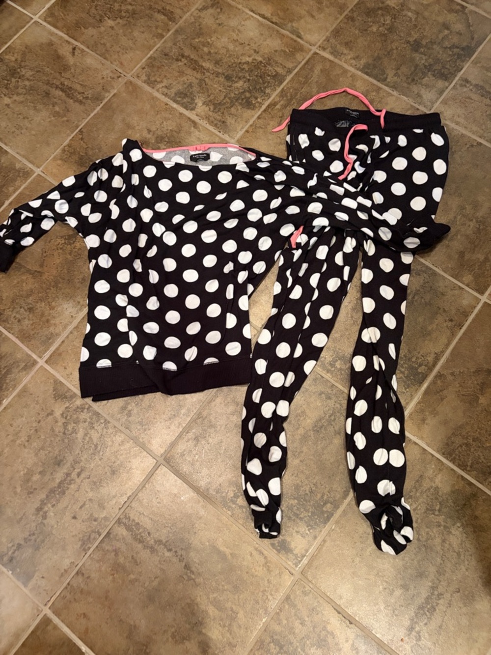 kate spade Black and White Polka Dot Girls Pajama Set with Pink Trim